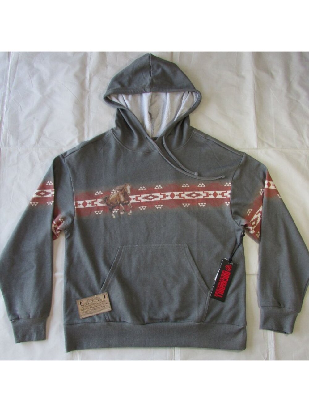 Rock & Roll Denim Women's French Terry Horse Aztec Border Print Hooded Pullover